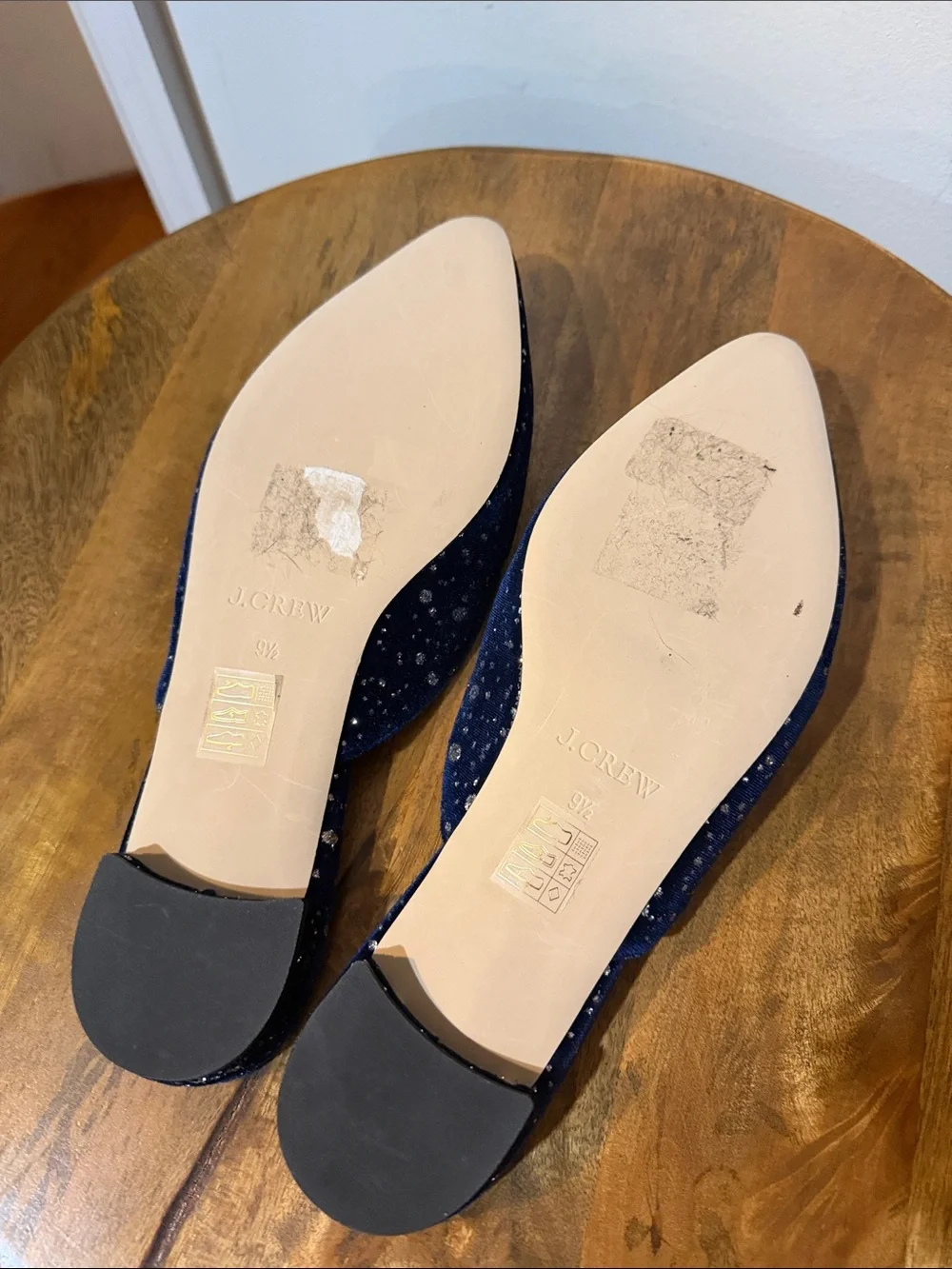 J Crew Blue Velvet Glitter Mules